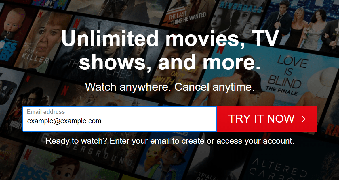 Enter your email for netflix canada sign up
