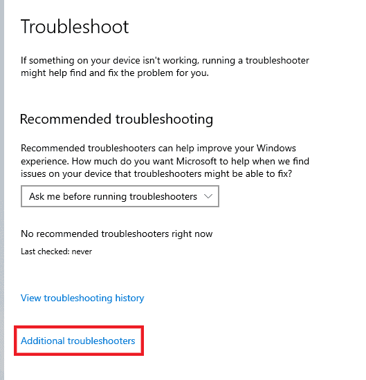 Click on Additional troubleshooters